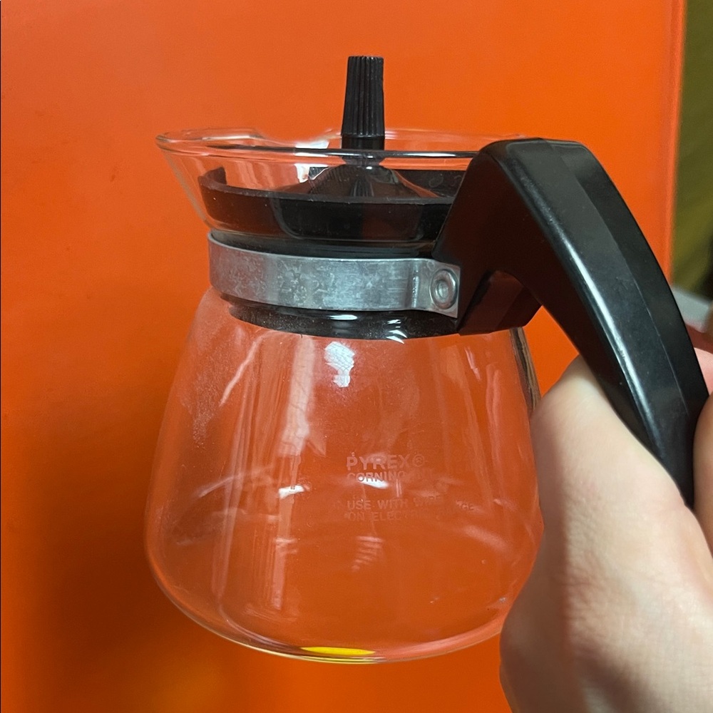 Pyrex Clear Glass Coffee Pot with Black Handle